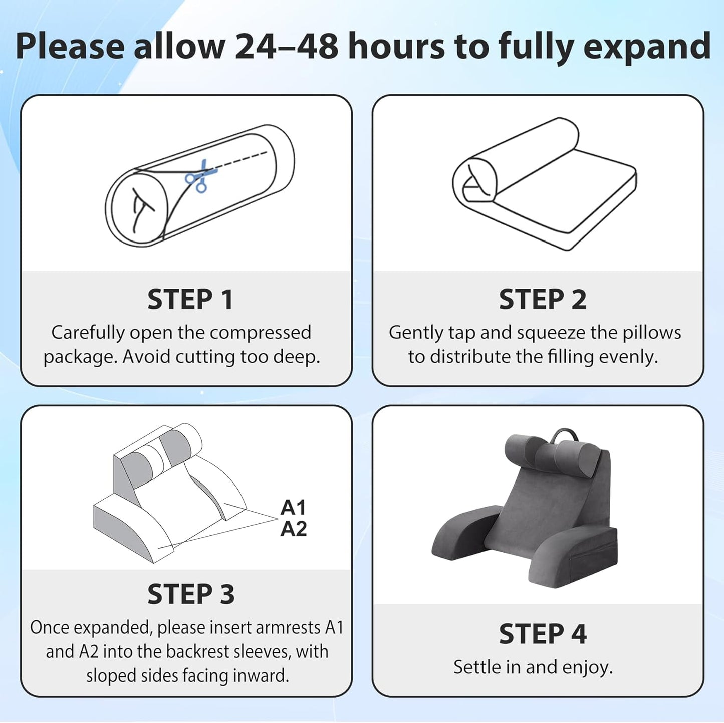 Fahymas Medium Foam Reading Pillow with Detachable Arms and Headrest, Bed Rest Back Support Pillow with Side Pockets
