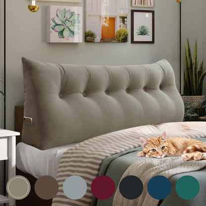Fahymas Queen Size Wedge Headboard Pillow with Side Pockets, Velvet Back Support Reading Pillow with Removable Washable Cover