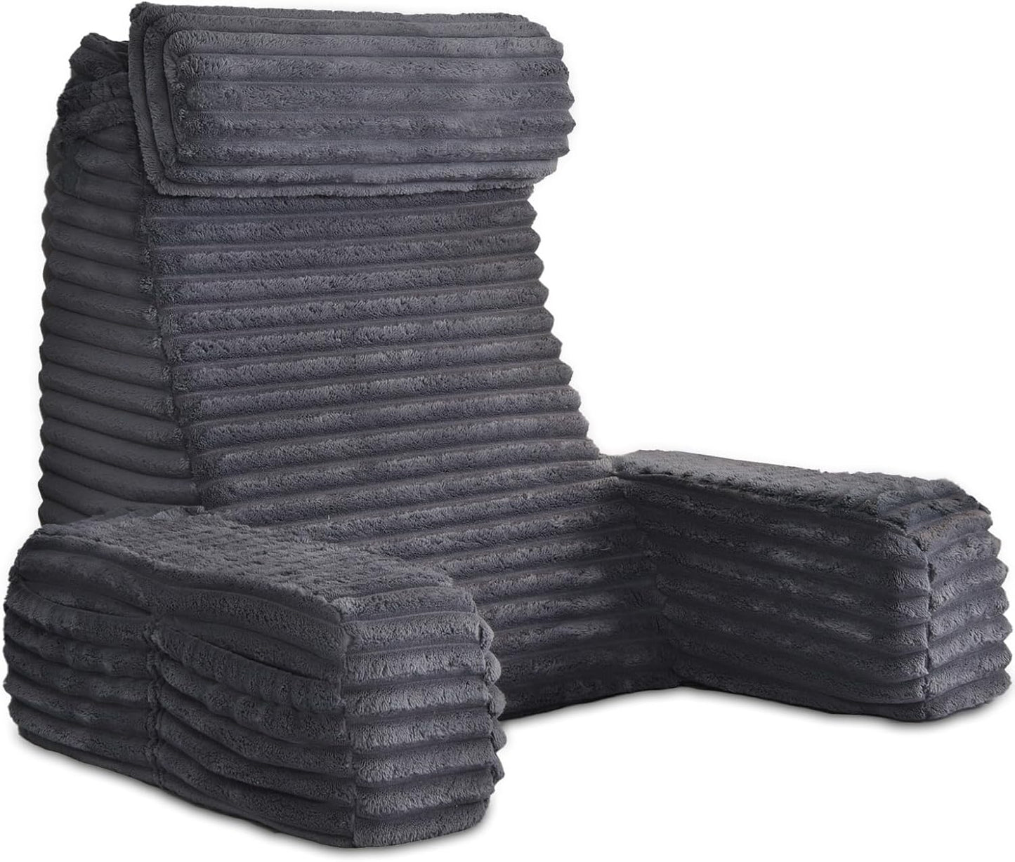Fahymas 60-Degree Wedge Reading Pillow with Faux Fur Cover, Side Pockets and Portable Handle, XL Bed Rest Back Support Pillow
