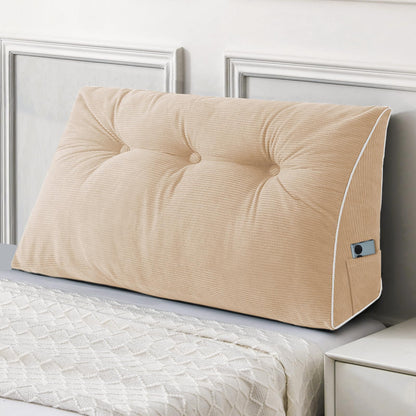 Fahymas Queen Size Wedge Headboard Pillow Set with 2 Bolster Pillows, Velvet Back Support Reading Pillow with Removable Washable Cover