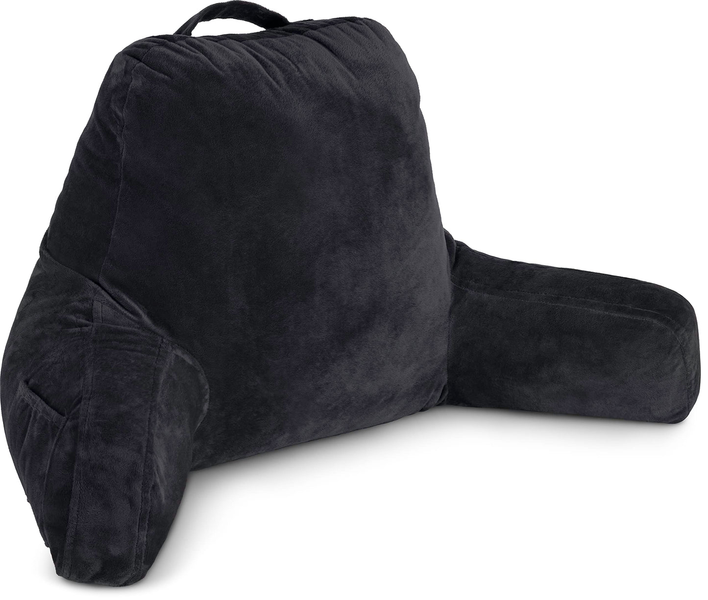 Fahymas XX-Large Reading Pillow with Arms and Neck Roll, Shredded Memory Foam Bed Rest Pillow with Removable Cover and Side Pockets, Grey