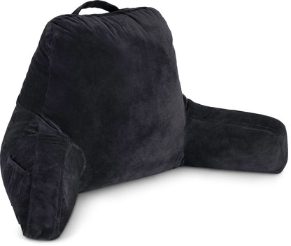 Fahymas XX-Large Reading Pillow with Arms and Neck Roll, Shredded Memory Foam Bed Rest Pillow with Removable Cover and Side Pockets, Grey