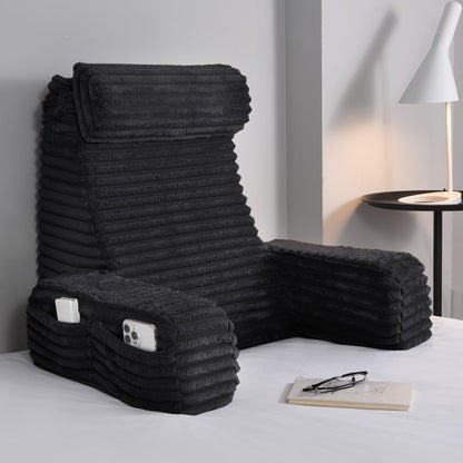 Fahymas 60-Degree Wedge Reading Pillow with Faux Fur Cover, Side Pockets and Portable Handle, XL Bed Rest Back Support Pillow