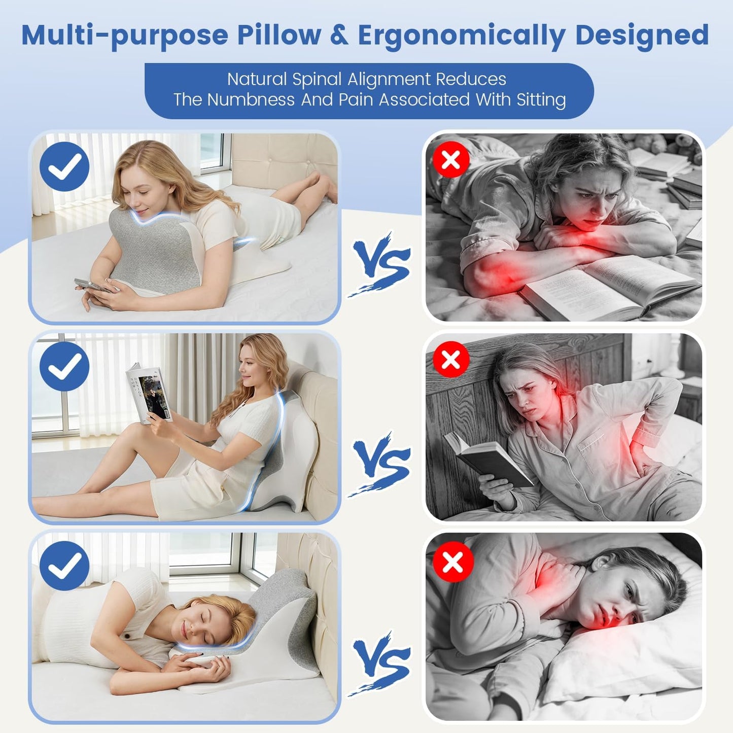 Fahymas Memory Foam Wedge Reading Pillow with Cooling Ice Silk Cover, Dual-Usage Bed Rest Support Pillow