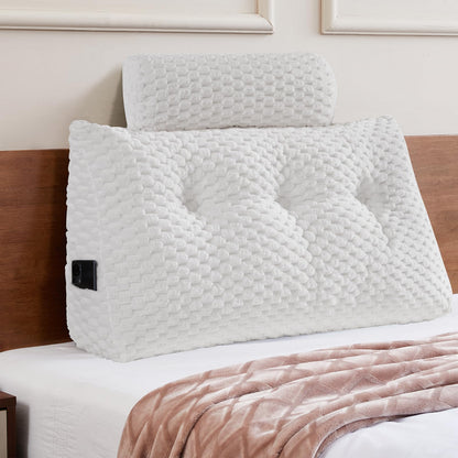 Fahymas Queen Size Wedge Headboard Pillow Set with 2 Roll Pillows, Velvet Back Support Reading Pillow with Removable Washable Cover