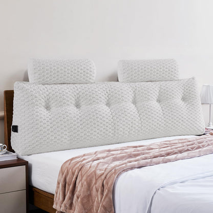 Fahymas Queen Size Wedge Headboard Pillow Set with 2 Roll Pillows, Velvet Back Support Reading Pillow with Removable Washable Cover