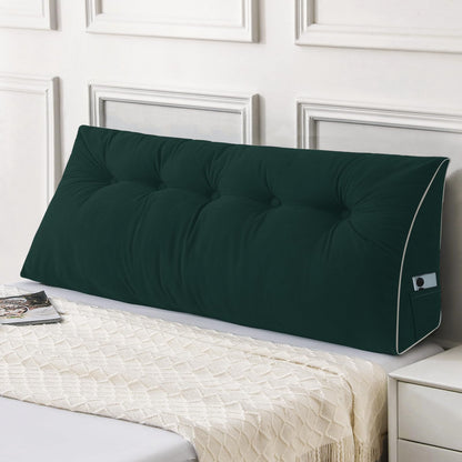 Fahymas Queen Size Wedge Headboard Pillow Set with 2 Bolster Pillows, Velvet Back Support Reading Pillow with Removable Washable Cover