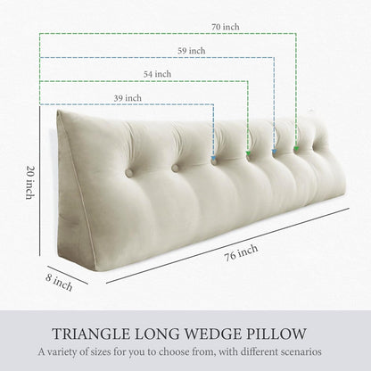 Fahymas Queen Size Wedge Headboard Pillow with Side Pockets, Velvet Back Support Reading Pillow with Removable Washable Cover