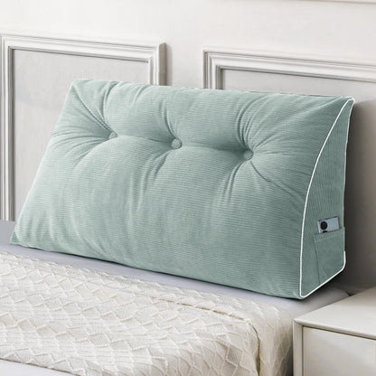 Fahymas Queen Size Wedge Headboard Pillow Set with 2 Bolster Pillows, Velvet Back Support Reading Pillow with Removable Washable Cover