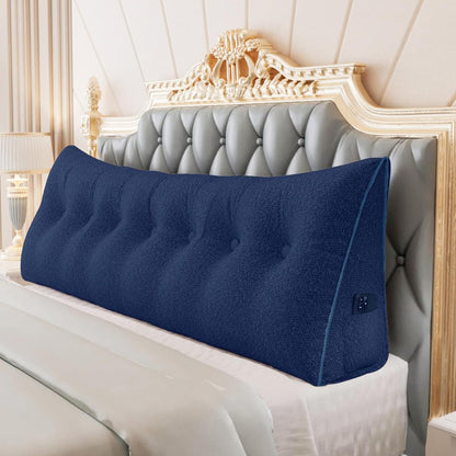 Fahymas Queen Size Wedge Headboard Pillow with Side Pockets, Velvet Back Support Reading Pillow with Removable Washable Cover