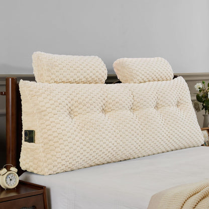 Fahymas Queen Size Wedge Headboard Pillow Set with 2 Roll Pillows, Velvet Back Support Reading Pillow with Removable Washable Cover