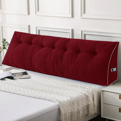 Fahymas Queen Size Wedge Headboard Pillow Set with 2 Bolster Pillows, Velvet Back Support Reading Pillow with Removable Washable Cover