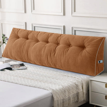 Fahymas Queen Size Wedge Headboard Pillow Set with 2 Bolster Pillows, Velvet Back Support Reading Pillow with Removable Washable Cover
