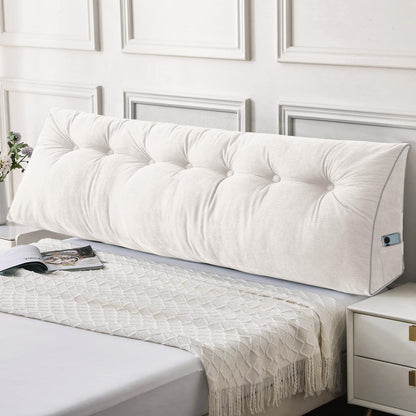 Fahymas Queen Size Wedge Headboard Pillow Set with 2 Bolster Pillows, Velvet Back Support Reading Pillow with Removable Washable Cover