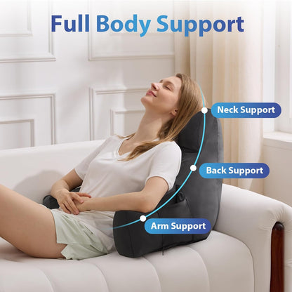 Fahymas 18-Inch Shredded Memory Foam Reading Pillow with Arms, Velvet Bed Rest Back Support Pillow with Side Pocket