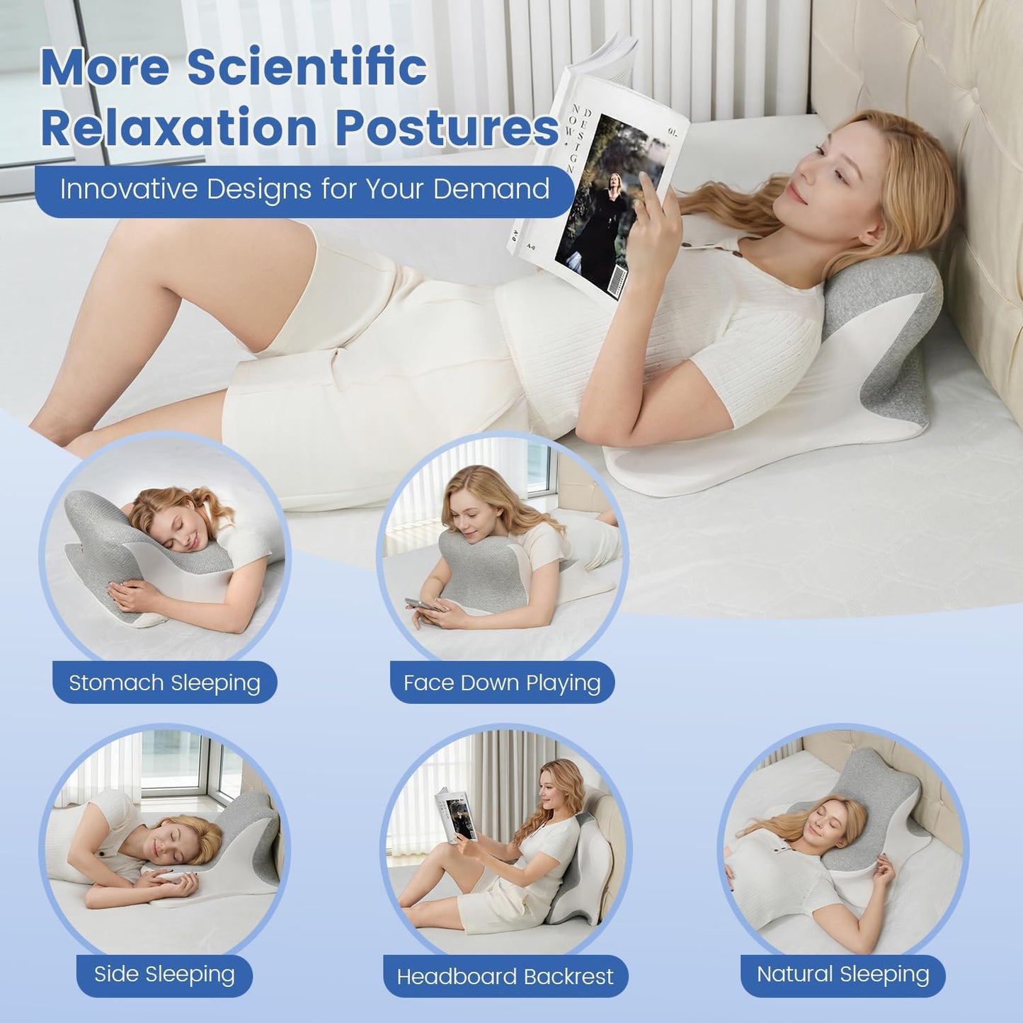 Fahymas Memory Foam Wedge Reading Pillow with Cooling Ice Silk Cover, Dual-Usage Bed Rest Support Pillow