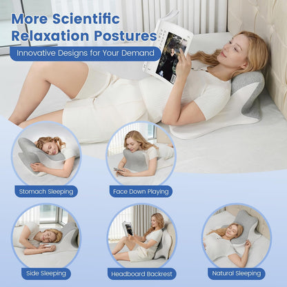 Fahymas Memory Foam Wedge Reading Pillow with Cooling Ice Silk Cover, Dual-Usage Bed Rest Support Pillow