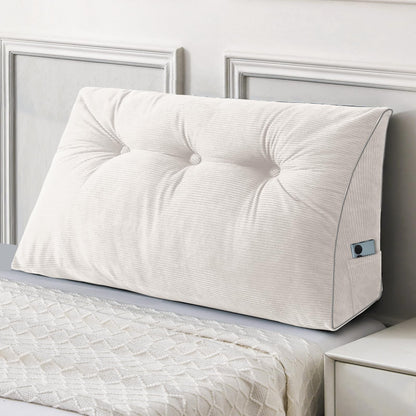 Fahymas Queen Size Wedge Headboard Pillow Set with 2 Bolster Pillows, Velvet Back Support Reading Pillow with Removable Washable Cover