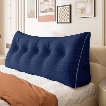 Fahymas Queen Size Wedge Headboard Pillow with Side Pockets, Velvet Back Support Reading Pillow with Removable Washable Cover