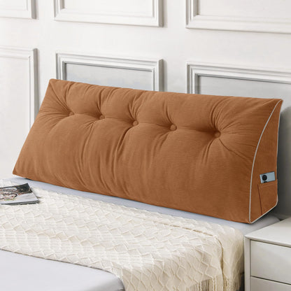 Fahymas Queen Size Wedge Headboard Pillow Set with 2 Bolster Pillows, Velvet Back Support Reading Pillow with Removable Washable Cover