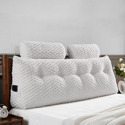 Fahymas Queen Size Wedge Headboard Pillow Set with 2 Roll Pillows, Velvet Back Support Reading Pillow with Removable Washable Cover