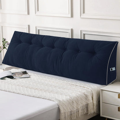 Fahymas Queen Size Wedge Headboard Pillow Set with 2 Bolster Pillows, Velvet Back Support Reading Pillow with Removable Washable Cover