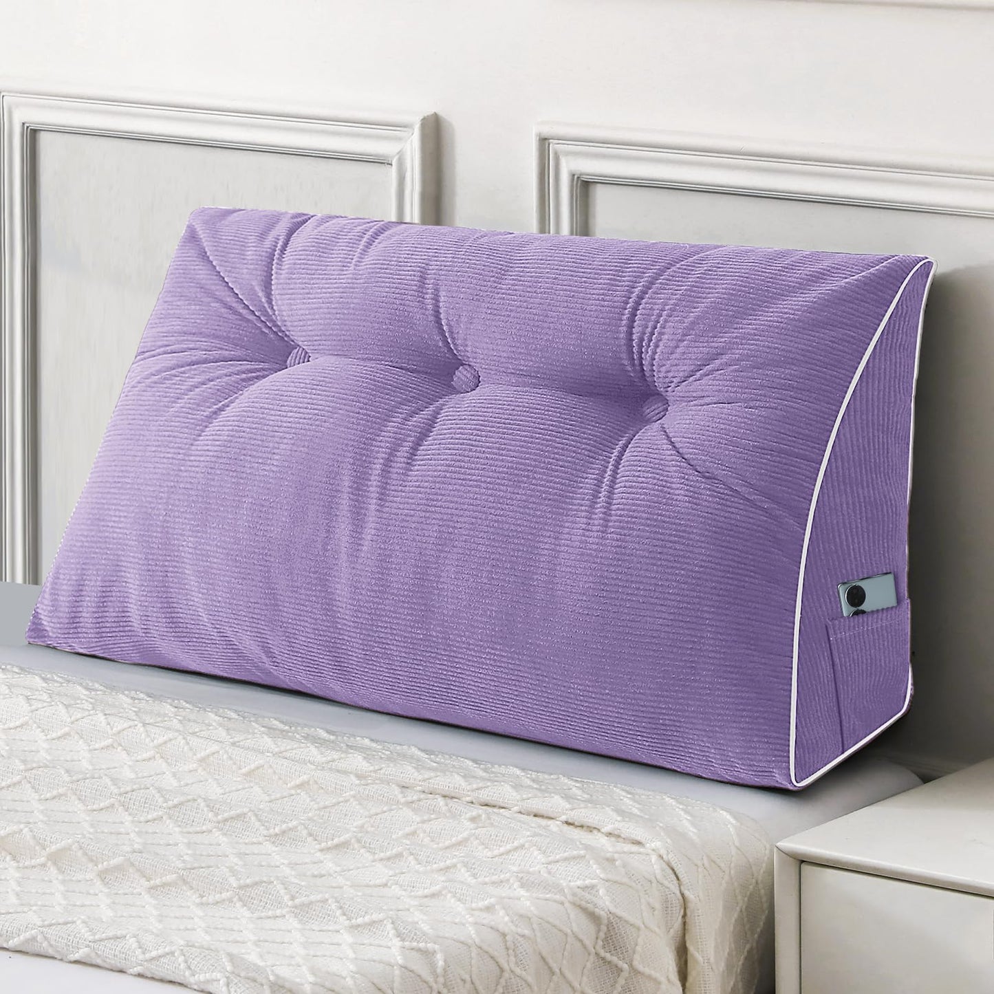 Fahymas Queen Size Wedge Headboard Pillow Set with 2 Bolster Pillows, Velvet Back Support Reading Pillow with Removable Washable Cover