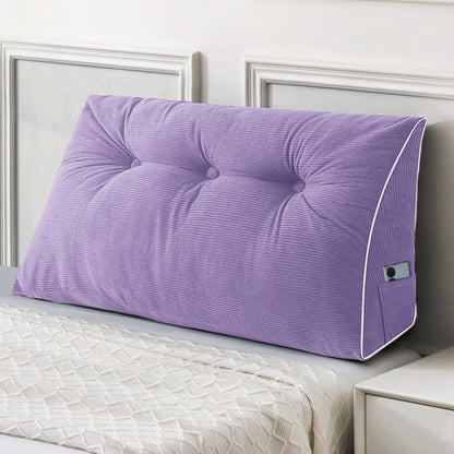 Fahymas Queen Size Wedge Headboard Pillow Set with 2 Bolster Pillows, Velvet Back Support Reading Pillow with Removable Washable Cover