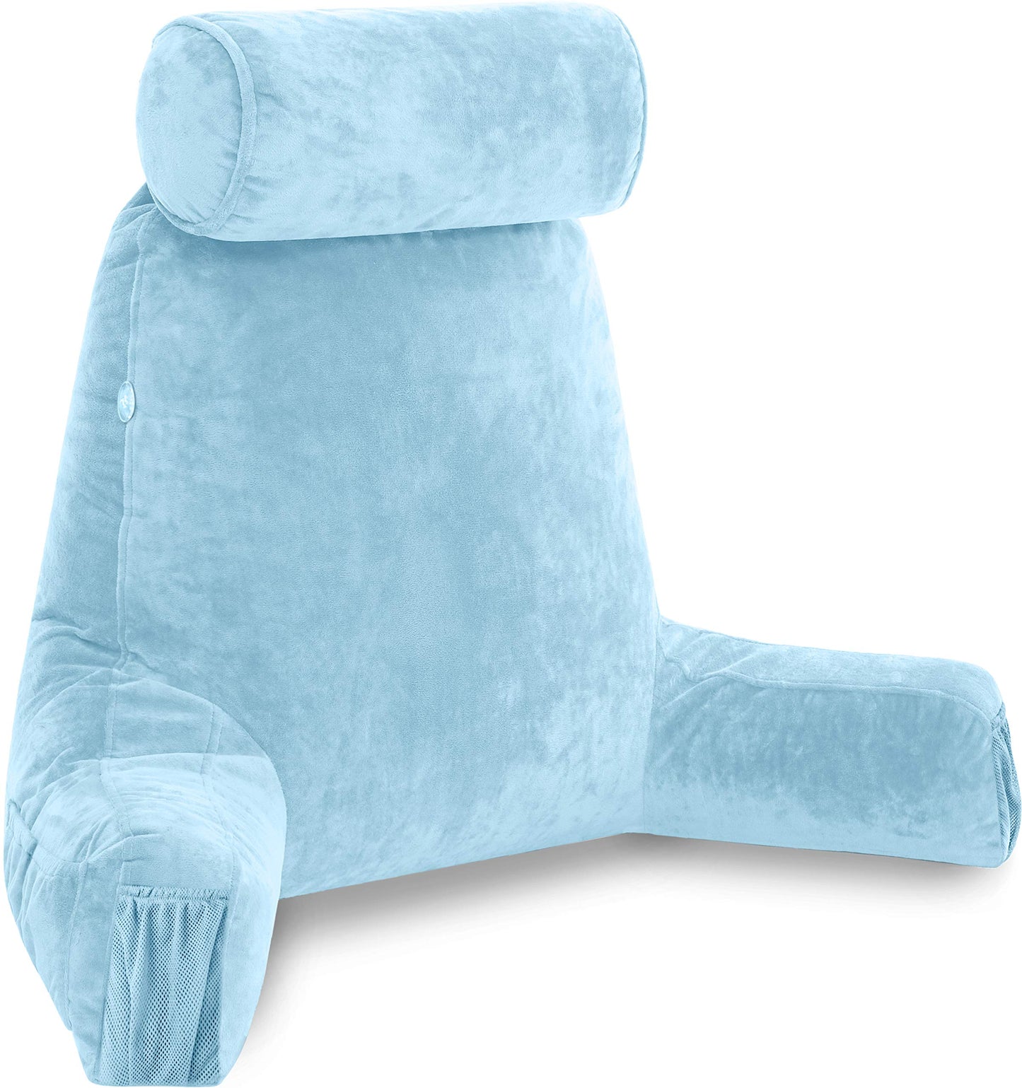 Fahymas XX-Large Reading Pillow with Arms and Neck Roll, Shredded Memory Foam Bed Rest Pillow with Removable Cover and Side Pockets, Grey