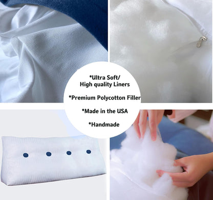 Fahymas Queen Size Velvet Headboard Wedge Pillow Set with 2 Detachable Neck Rolls and Removable Washable Cover