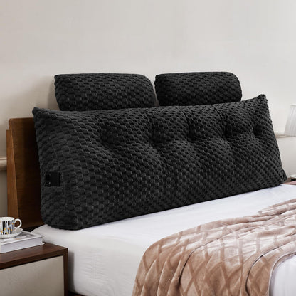 Fahymas Queen Size Wedge Headboard Pillow Set with 2 Roll Pillows, Velvet Back Support Reading Pillow with Removable Washable Cover
