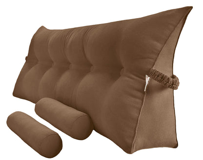 Fahymas Queen Size Velvet Headboard Wedge Pillow Set with 2 Detachable Neck Rolls and Removable Washable Cover