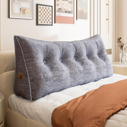 Fahymas Queen Size Wedge Headboard Pillow with Side Pockets, Velvet Back Support Reading Pillow with Removable Washable Cover