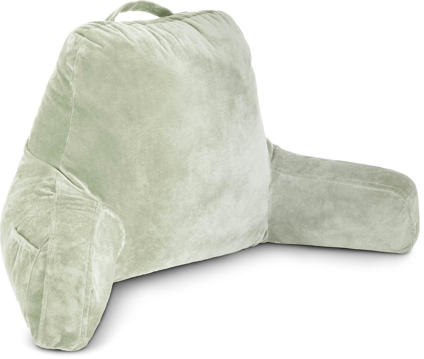 Fahymas XX-Large Reading Pillow with Arms and Neck Roll, Shredded Memory Foam Bed Rest Pillow with Removable Cover and Side Pockets, Grey