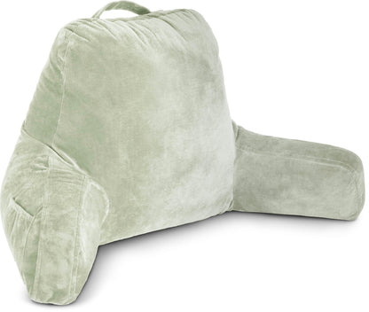 Fahymas XX-Large Reading Pillow with Arms and Neck Roll, Shredded Memory Foam Bed Rest Pillow with Removable Cover and Side Pockets, Grey