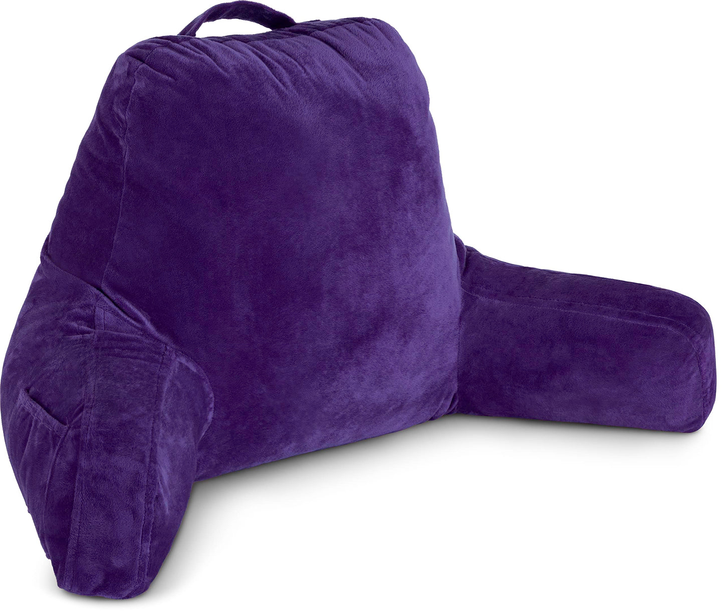 Fahymas XX-Large Reading Pillow with Arms and Neck Roll, Shredded Memory Foam Bed Rest Pillow with Removable Cover and Side Pockets, Grey