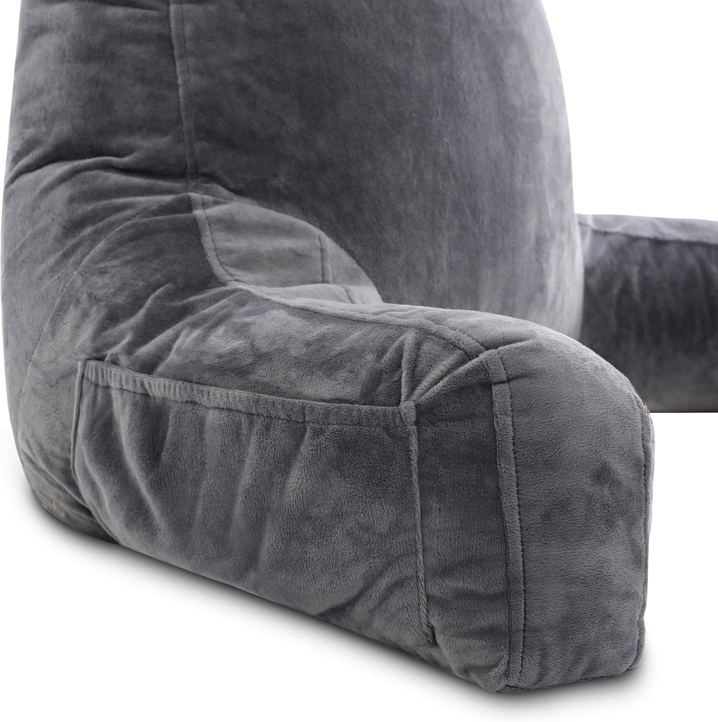 Fahymas XX-Large Reading Pillow with Arms and Neck Roll, Shredded Memory Foam Bed Rest Pillow with Removable Cover and Side Pockets, Grey