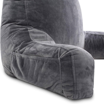 Fahymas XX-Large Reading Pillow with Arms and Neck Roll, Shredded Memory Foam Bed Rest Pillow with Removable Cover and Side Pockets, Grey