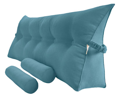 Fahymas Queen Size Velvet Headboard Wedge Pillow Set with 2 Detachable Neck Rolls and Removable Washable Cover