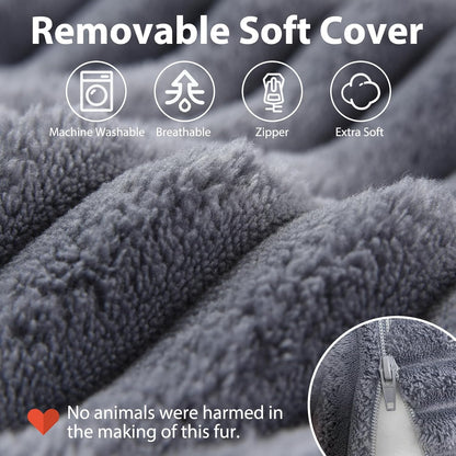 Fahymas 60-Degree Wedge Reading Pillow with Faux Fur Cover, Side Pockets and Portable Handle, XL Bed Rest Back Support Pillow