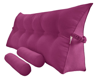 Fahymas Queen Size Velvet Headboard Wedge Pillow Set with 2 Detachable Neck Rolls and Removable Washable Cover