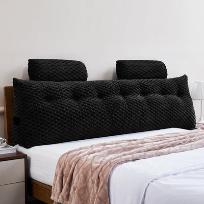 Fahymas Queen Size Wedge Headboard Pillow Set with 2 Roll Pillows, Velvet Back Support Reading Pillow with Removable Washable Cover