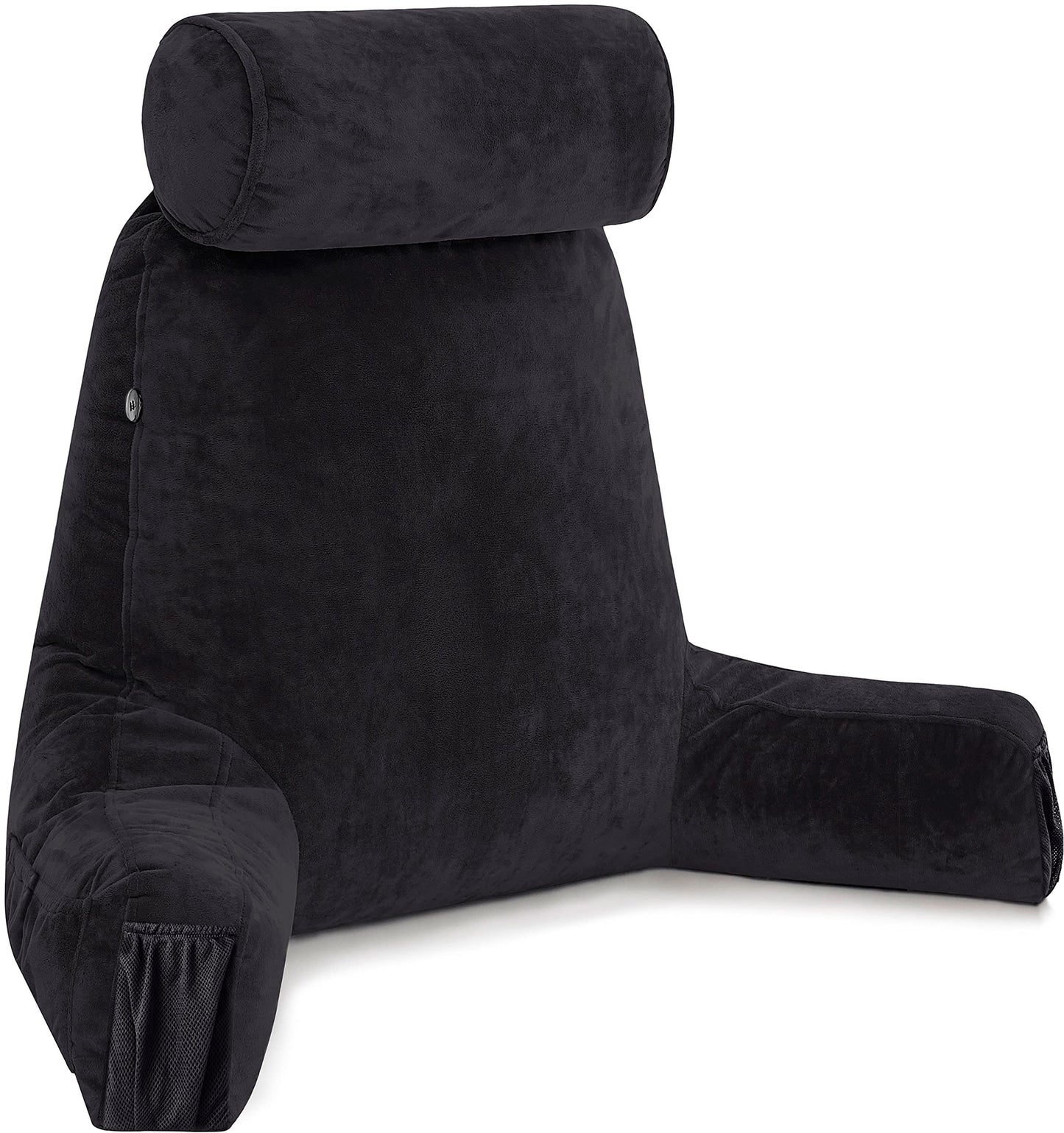 Fahymas XX-Large Reading Pillow with Arms and Neck Roll, Shredded Memory Foam Bed Rest Pillow with Removable Cover and Side Pockets, Grey