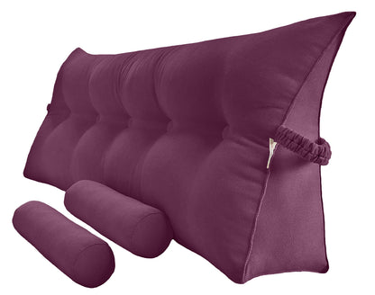 Fahymas Queen Size Velvet Headboard Wedge Pillow Set with 2 Detachable Neck Rolls and Removable Washable Cover