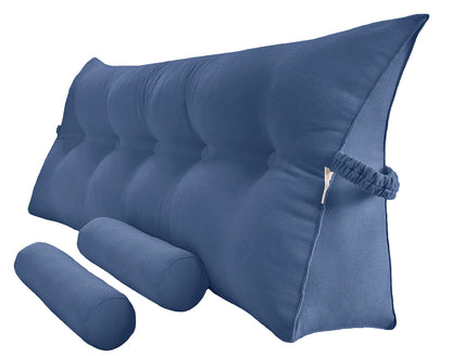 Fahymas Queen Size Velvet Headboard Wedge Pillow Set with 2 Detachable Neck Rolls and Removable Washable Cover