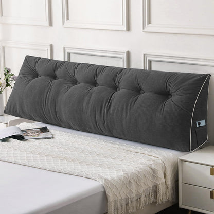 Fahymas Queen Size Wedge Headboard Pillow Set with 2 Bolster Pillows, Velvet Back Support Reading Pillow with Removable Washable Cover