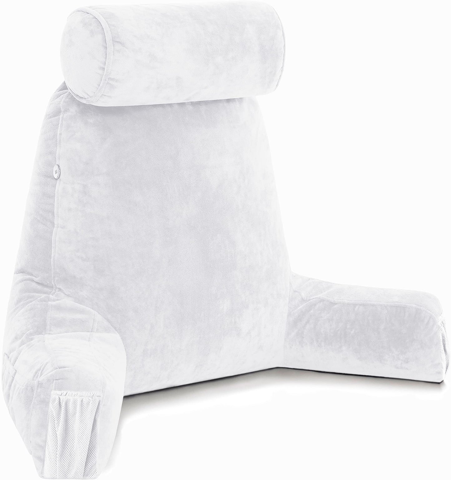 Fahymas XX-Large Reading Pillow with Arms and Neck Roll, Shredded Memory Foam Bed Rest Pillow with Removable Cover and Side Pockets, Grey