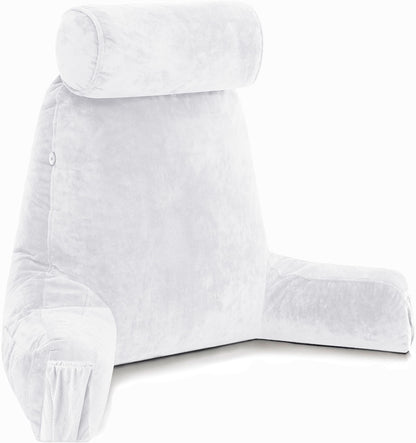 Fahymas XX-Large Reading Pillow with Arms and Neck Roll, Shredded Memory Foam Bed Rest Pillow with Removable Cover and Side Pockets, Grey