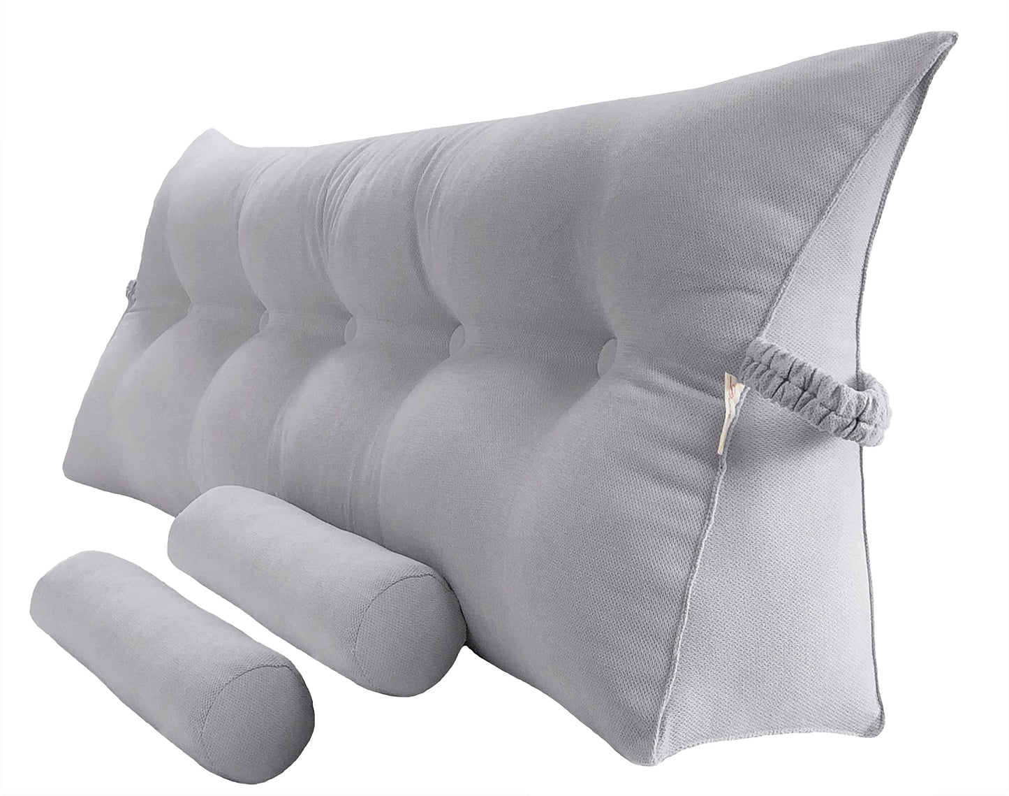 Fahymas Queen Size Velvet Headboard Wedge Pillow Set with 2 Detachable Neck Rolls and Removable Washable Cover
