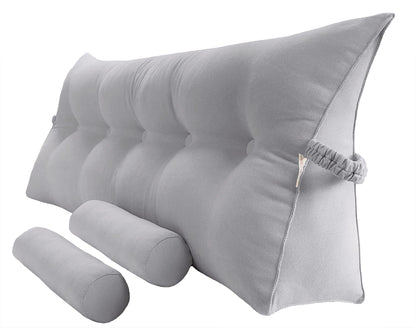 Fahymas Queen Size Velvet Headboard Wedge Pillow Set with 2 Detachable Neck Rolls and Removable Washable Cover